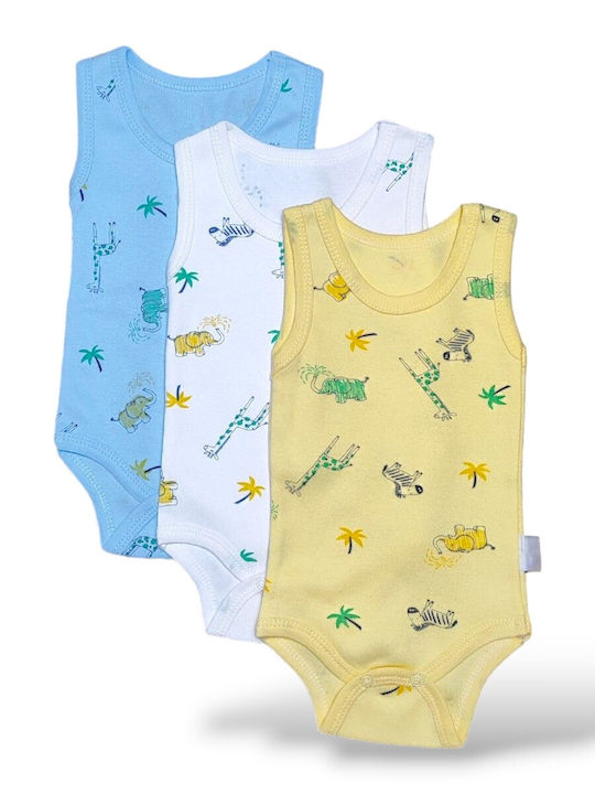 Babydom Set Body pentru Bebeluși Fără mâneci Sea blue, White, Yellow 3buc