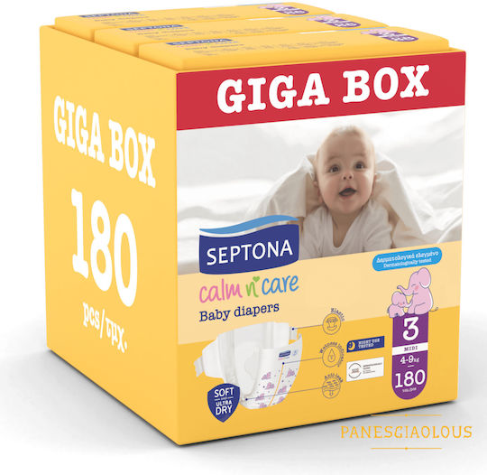 Septona Πάνες με Αυτοκόλλητο Calm & Care No. 3 για 4-9kg 180τμχ