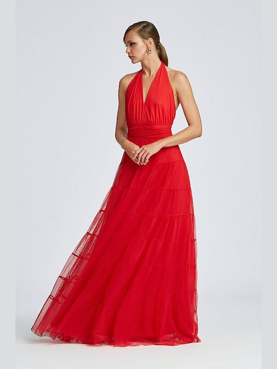 Lynne Maxi Dress with Ruffle Red