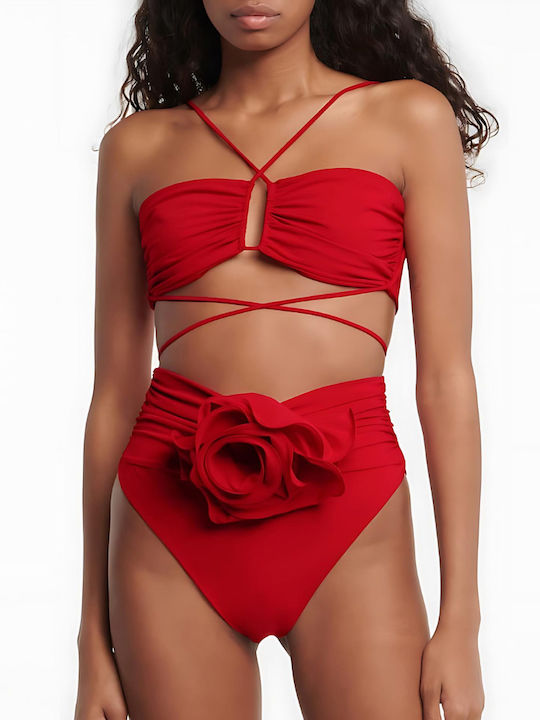 Set Bikini Brazil Talie Înaltă Roșie