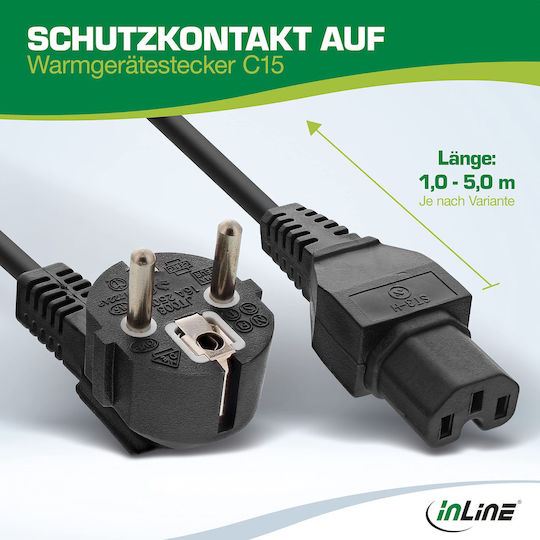 Inline Power Cable Cee7/7 Angled C15 Straight 16810c