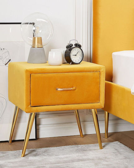 Beliani Flayat Yellow Velvet Bedside Table