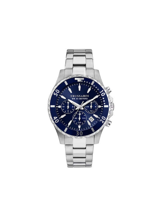 Trussardi Uhr Chronograph Batterie mit Blau Metallarmband