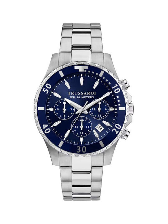 Trussardi City Men's Watch 50mm Chronograph Battery with Blue Metal Bracelet
