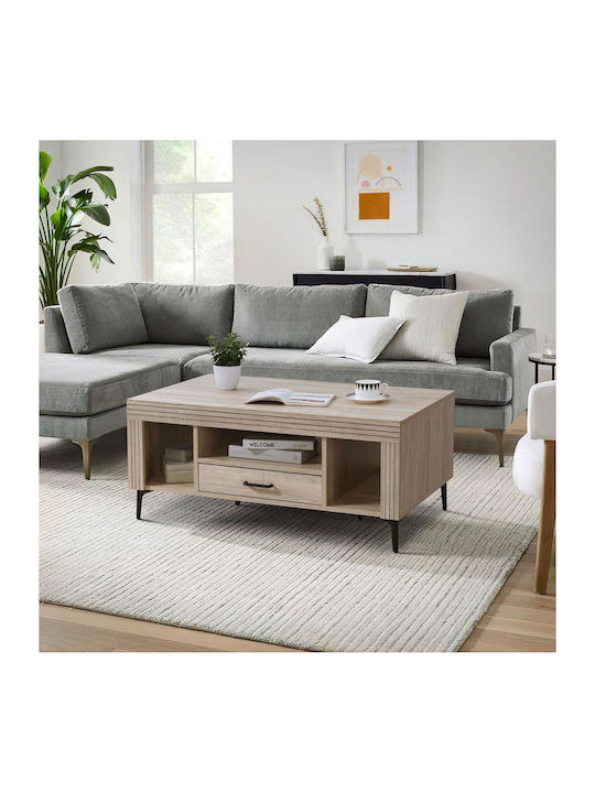 Rectangular Central Coffee Table Wooden Board with Drawers Sonoma W100xL63xH44cm