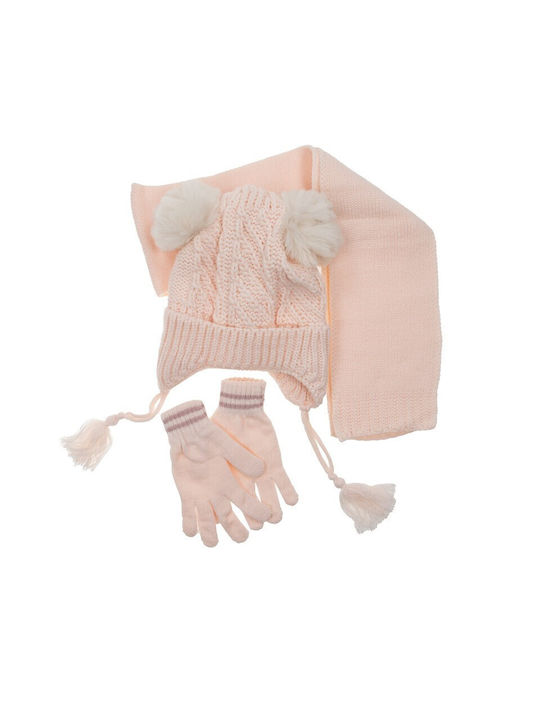 Kitti Κασκολ-γαντια-σκουφάκι Kids Beanies Set with Scarf & Gloves Knitted Orange