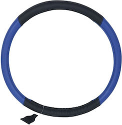 Autoline Car Steering Wheel Cover with Diameter 45cm Leather Blue with Black Stitching