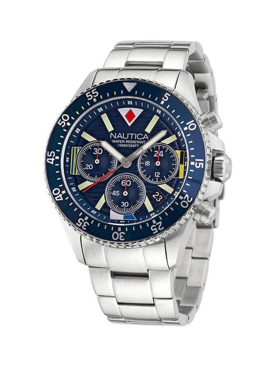 Nautica Watch Chronograph Battery with Silver Metal Bracelet