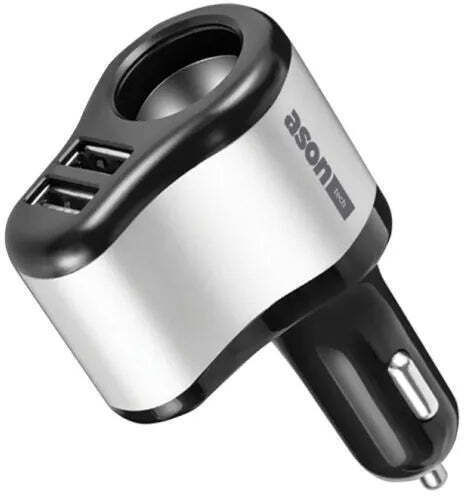 Car Charger with Ports 2xUSB-A 1xLighter Black Color