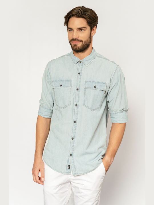 Edward Jeans Men's Shirt Long Sleeve Denim Light Blue