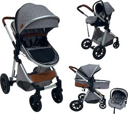ForAll Adjustable 3 in 1 Baby Stroller Suitable for Newborn Grey-Silver
