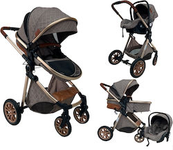 ForAll Adjustable 3 in 1 Baby Stroller Suitable for Newborn Khaki-Beige