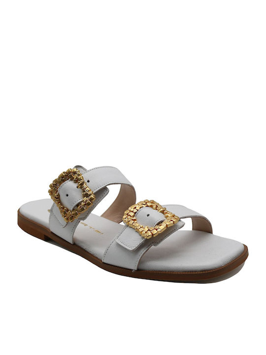 Leder Flache Sandalen für Damen in Weiß Farbe
