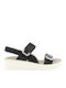 Flache Sandalen für Damen Anatomisch mit Riemen in Schwarz Farbe