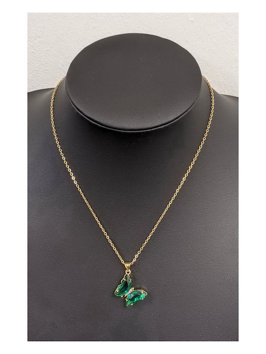 Kostibas Fashion Kette mit Schmetterling-Design aus Vergoldetem Stahl Petrol