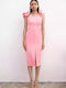 Midi Dress with Puff Sleeves Pink