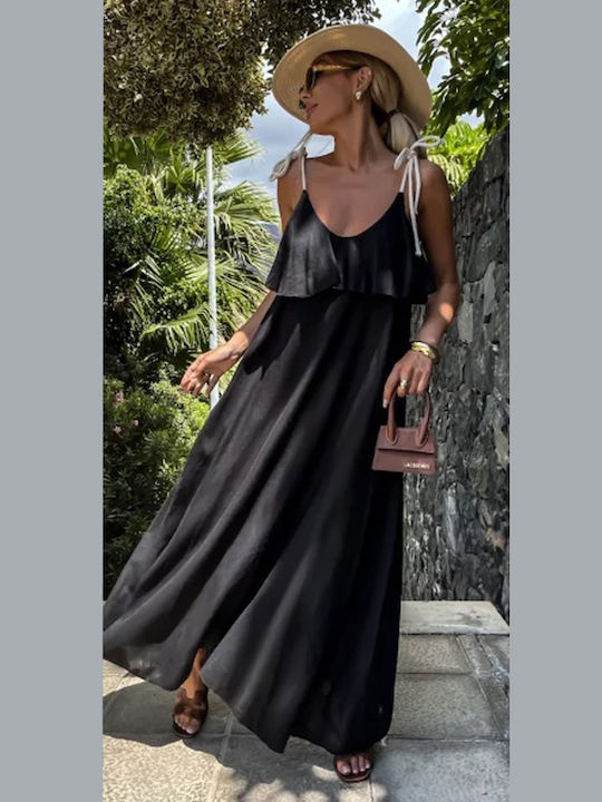 Summer Maxi Dress with Ruffle Black