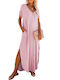 Amely Maxi T-Shirt Dress with Slit Pink