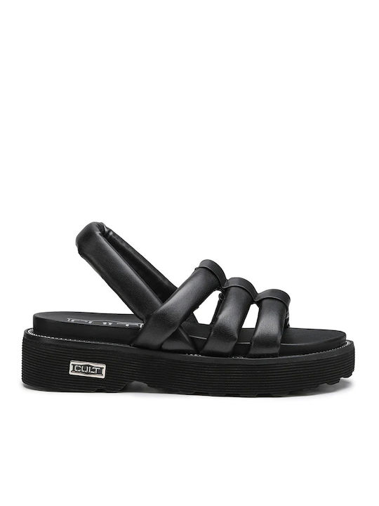 Cult Leather Women's Flat Sandals in Black Color