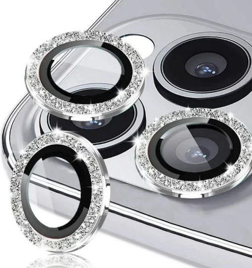 Lens Glass Strass Προστασία Κάμερας Tempered Glass Ασημί για το iPhone 15 / 15 Plus