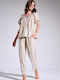 Matis Fashion Women's Summer Crop Top Linen Short Sleeve Striped Ecru