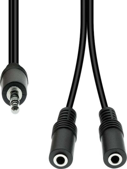 ProXtend Кабел За Звук 3,5 мм Мъжки - 2x 3,5 мм Женски Черен 0,2м M32XM2F-002