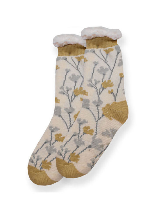 Articraft Socken Hausschuhe rutschfeste Sohle Design Druck Beige Erdtöne Futter innen alle Socken Hausschuhe