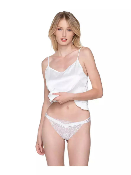 Luna Party Γυναικείο String με Δαντέλα Λευκό