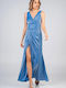 Bellino Maxi Βραδινό Φόρεμα με Σκίσιμο Μπλε