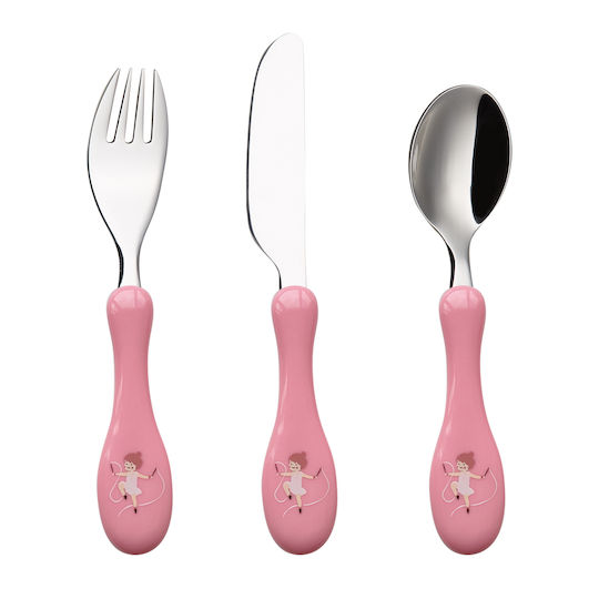 Cryspo Trio Baby Cutlery Set Ballet Pale made of Metal 3pcs