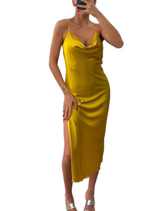 Maxi Satin Dress Antonella Mustard