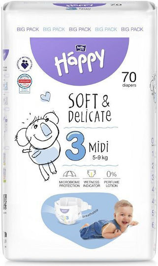 Bella Happy Памперси с лента Soft & Delicate Midi № 3 за 5-9kg 70бр