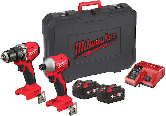Milwaukee M18 BLCPP2A-402C Set Impact Drill Driver & Impact Screwdriver 18V with 2 Batteries 4Ah and Case
