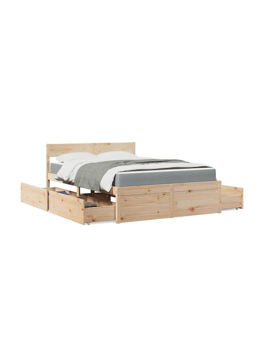 Κρεβάτι Ημίδιπλο από Μασίφ Ξύλο Καφέ με Τάβλες & Στρώμα 120x200cm