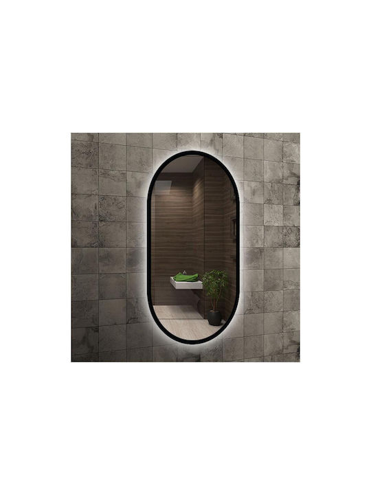 Oval Bathroom Mirror Led made of Metal 50x90cm Black