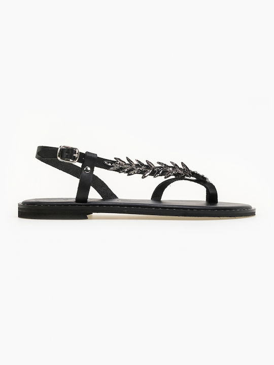 IRIS Leather Women's Flat Sandals in Black Color