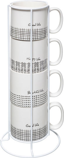 Secret de Gourmet Σετ Φλιτζάνια Καφέ Κεραμικά Λευκά 240ml 4τμχ