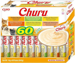 Cutii variate Inaba Churu cu recompense pentru pisici cu gust de pui, 60 X 14g Cutii variate Inaba Churu cu recompense pentru pisici cu gust de pui, 60 X 14g