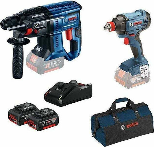 Bosch 0615990M30 Σετ Μπουλονόκλειδο & Σκαπτικό 18V με 2 Μπαταρίες 4Ah και Θήκη
