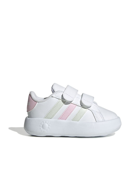 Grand Court 2.0 Kids Sneakers with Hoop & Loop Closure Cloud White / Crystal Jade / Clear Pink