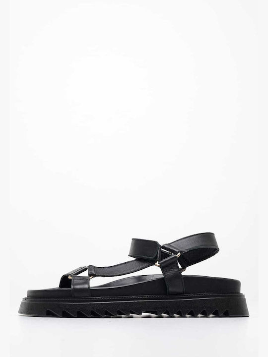 Mortoglou Leather Women's Flat Sandals in Black Color