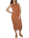 Sommer Midi Damenkleid Braun