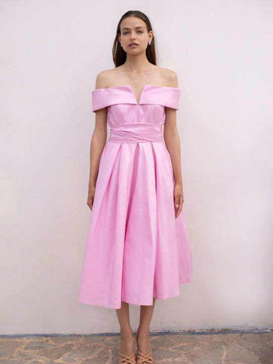 Desiree Midi Evening Dress Satin Pink