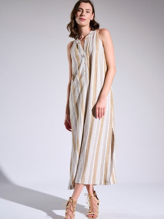 Matis Fashion Maxi Σεμιζιέ Φόρεμα με Σκίσιμο Εκρού