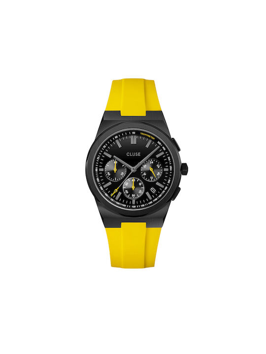 Cluse Vigoureux Watch Chronograph Battery with Yellow Rubber Strap