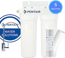Pentair 2G Slimline Water Filtration System Double Under Sink Micron 1/4'' with Faucet & Replacement Filter 57-0077