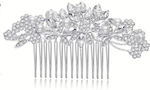 Bridal Hair Comb Flowers Pearls Rhinestones 10cm Silver White Idole Hair Extensions