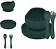 Petite & Mars Feeding Set made of Silicone with Non-slip Base Green for 6+ months