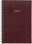 Next Basic Daily Jurnal de birou Burgundy 2025 Spiral 17x25cm