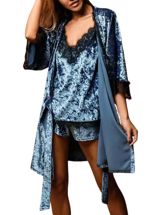 La Lolita Amsterdam Winter Women's Robe with Pyjama Blue Heidi